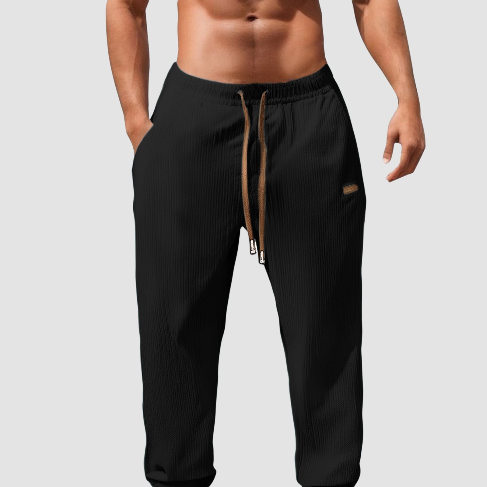 thumbnail image 4 of Pantalones casuales de corte holgado y pierna recta para hombre - Ropa de verano de color liso - Fáciles de cuidar, lavables a máquina - Versátiles para combinar con camisetas, 4 of 4